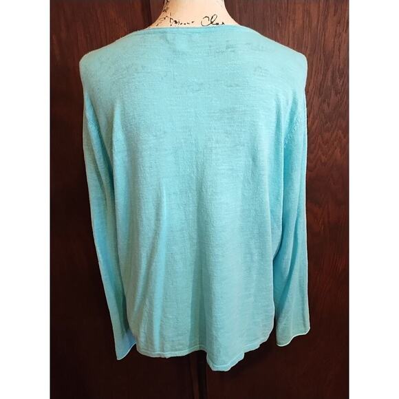 J Jill Sweater Womens Large Turquoise Blue Scoop Neck Linen Cotton Pullover Top - Picture 3 of 6